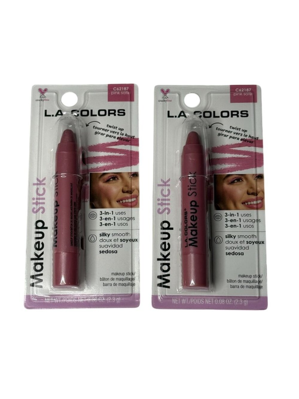 LA Colors Makeup Stick Pink Satin 2 Pack Eyes Lips Cheeks Cream Color New